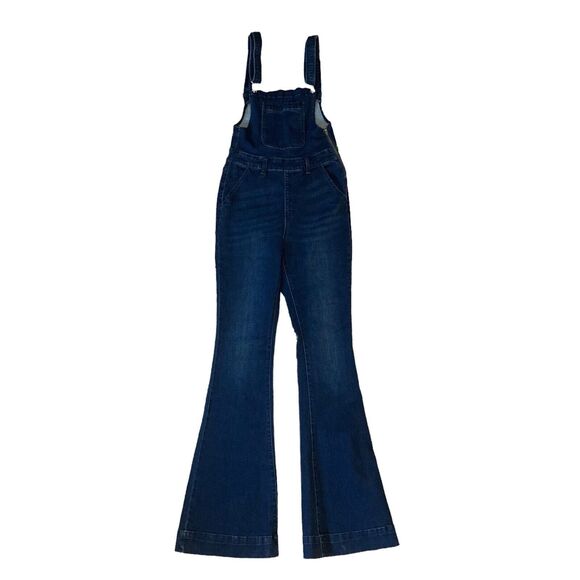Judy Blue Pants - Judy Blue Flare Leg Blue Denim Bib Overalls, Women’s Size S fitted